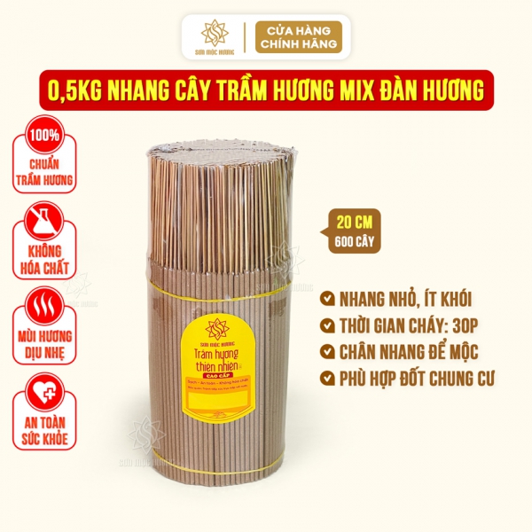 500g Nhang cây trầm hương mix đàn hương sạch thơm xông nhà Sơn Mộc Hương phong thủy không cuộn tàn