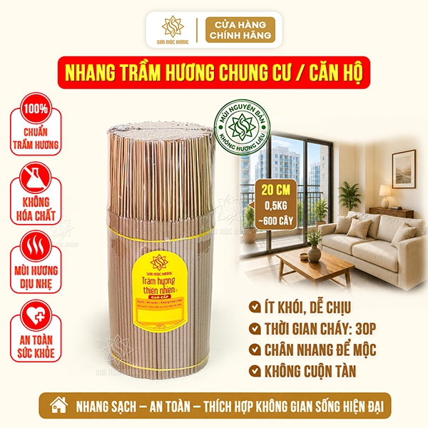500g Nhang trầm hương chung cư sạch thơm xông nhà Sơn Mộc Hương phong thủy không cuộn tàn không pha tạp