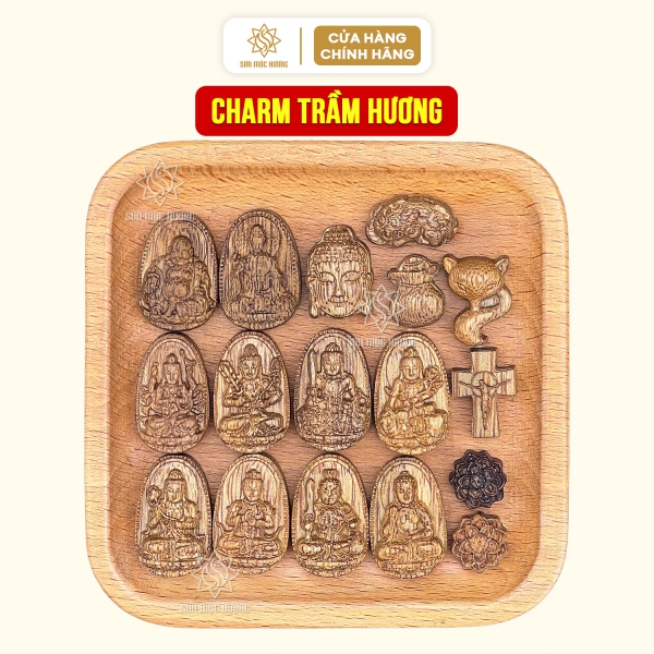 Charm trầm hương xâu vòng tay phong thủy Sơn Mộc Hương may mắn tài lộc cho người đeo