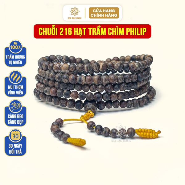 Chuỗi 216 hạt trầm hương chìm Philip thơm ngọt vĩnh viễn đeo tay nam nữ có ý nghĩa phong thủy may mắn tài lộc Sơn Mộc Hương