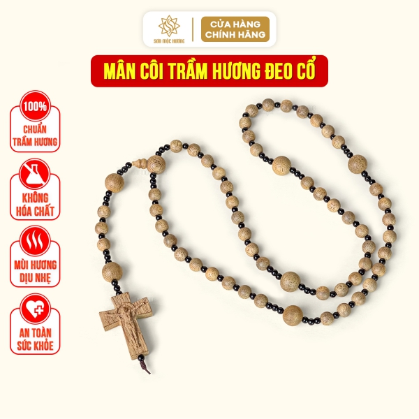 Chuỗi mân côi trầm hương 50 hạt Sơn Mộc Hương, tràng hạt công giáo thánh giá cầu nguyện