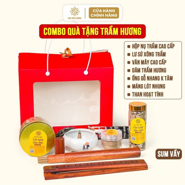 Combo set quà tặng trầm hương Sum Vầy tết 2026 tân gia báo hiếu đối tác Sơn Mộc Hương tài lộc bình an