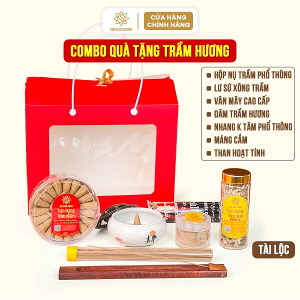 Combo set quà tặng trầm hương Tài Lộc tết 2026 tân gia báo hiếu đối tác Sơn Mộc Hương tài lộc bình an