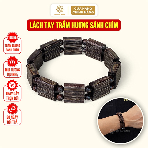 Lách đeo tay trầm hương sánh chìm Sơn Mộc Hương vòng phong thủy nam nữ may mắn tài lộc thơm dịu nhẹ