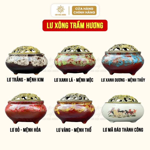 Lư xông trầm hương bằng gốm sứ cao cấp Sơn Mộc Hương