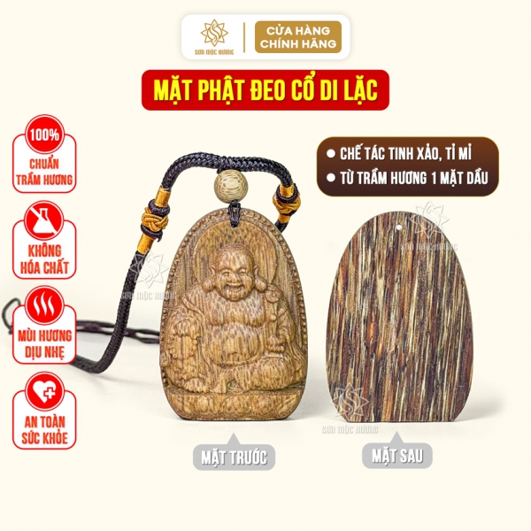 Mặt phật di lặc trầm hương đeo cổ có dây dù Sơn Mộc Hương ý nghĩa phong thủy tài lộc