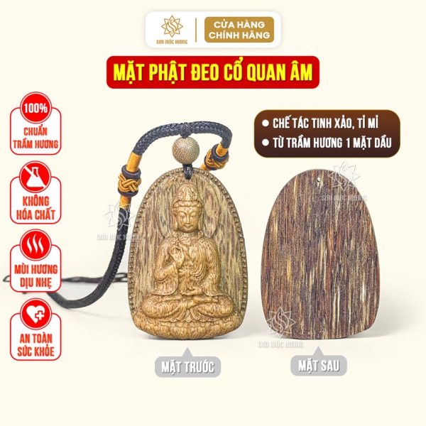 Mặt phật quan âm trầm hương đeo cổ có dây dù Sơn Mộc Hương ý nghĩa phong thủy tài lộc