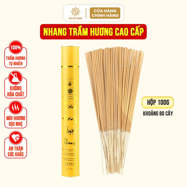 Nhang cây trầm hương cao cấp xông nhà Sơn Mộc Hương thơm ngọt ít khói dài 30cm nhang sạch an toàn