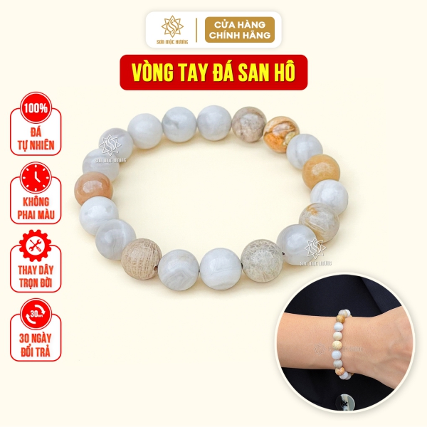 Vòng đeo tay đá san hô hóa thạch tự nhiên 8li Sơn Mộc Hương mang ý nghĩa phong thủy may mắn tài lộc