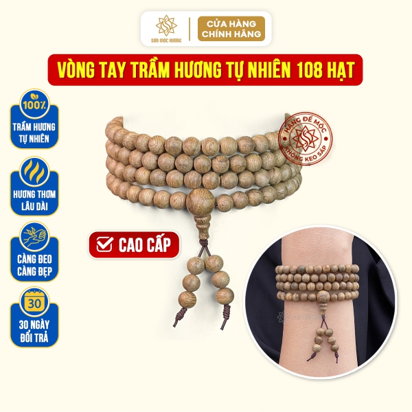  Vòng tay chuỗi 108 hạt trầm hương tự nhiên tốc kiến 6li Sơn Mộc Hương cao cấp đeo tay nam nữ