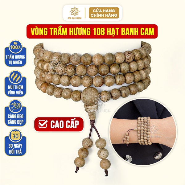 Vòng tay chuỗi tràng 108 hạt trầm hương banh cam size 6li đeo tay nam nữ ý nghĩa phong thủy may mắn tài lộc Sơn Mộc Hương