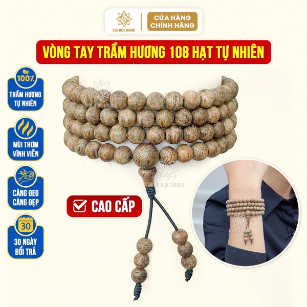 Vòng tay chuỗi tràng 108 hạt trầm hương tự nhiên 6li cao cấp đeo tay nam nữ mang ý nghĩa phong thủy may mắn tài lộc bình an Sơn Mộc Hương