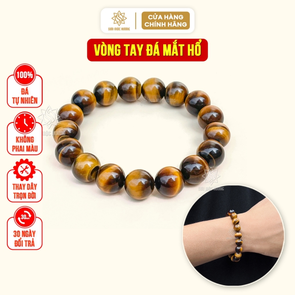 Vòng tay đá mắt hổ vàng nâu 8li Sơn Mộc Hương đeo tay nam nữ mang ý nghĩa phong thủy may mắn tài lộc