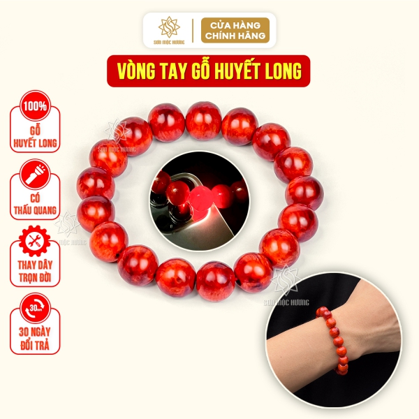 Vòng tay gỗ huyết long cao cấp phong thủy 10li vòng trang sức may mắn tài lộc Sơn Mộc Hương