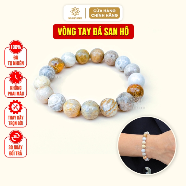 Vòng tay san hô hóa thạch đá hoa cúc 100% tự nhiên phong thủy quý hiếm độc đáo Sơn Mộc Hương