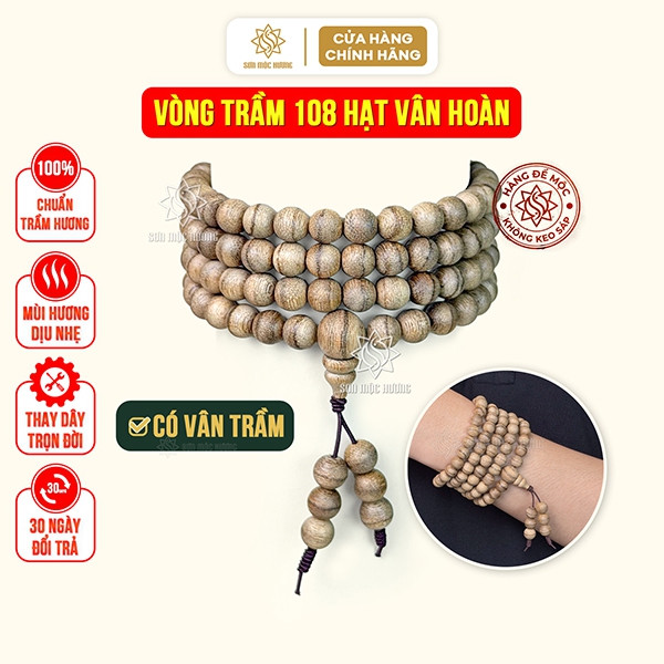 Vòng tay trầm hương 108 hạt vân hoàn 6li Sơn Mộc Hương đeo tay nam nữ phong thủy may mắn tài lộc
