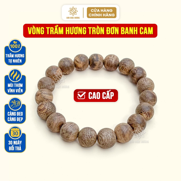 Vòng tay trầm hương banh cam tròn đơn đeo tay nam nữ ý nghĩa phong thủy may mắn tài lộc Sơn Mộc Hương