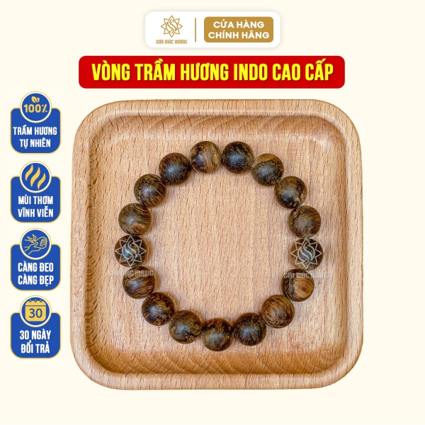 Vòng tay trầm hương tròn đơn Indo cao cấp 12li Sơn Mộc Hương đeo tay nam nữ tự nhiên ý nghĩa phong thủy may mắn tài lộc