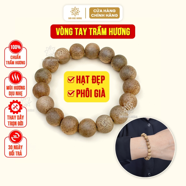 Vòng tay trầm hương tròn đơn nam nữ 8li phong thủy xịn tự nhiên chính hãng Sơn Mộc Hương