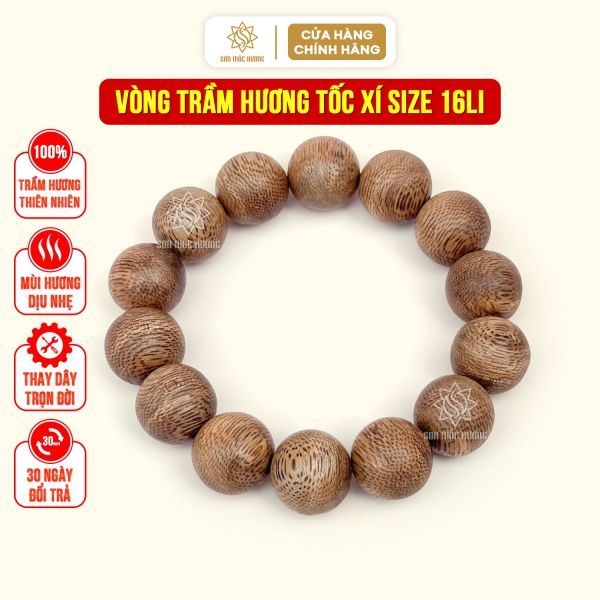 Vòng tay trầm hương tròn đơn tốc xí Quảng Bình size 16li phong thủy đeo tay nam may mắn tài lộc Sơn Mộc Hương