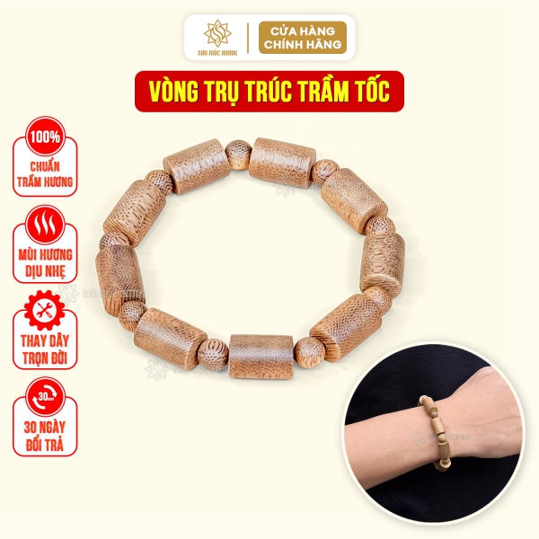 Vòng tay trầm hương trụ trúc phong thủy Sơn Mộc Hương nam nữ may mắn tài lộc