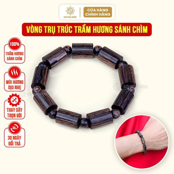 Vòng tay trầm hương trụ trúc sánh chìm 8li tự nhiên cao cấp Sơn Mộc Hương