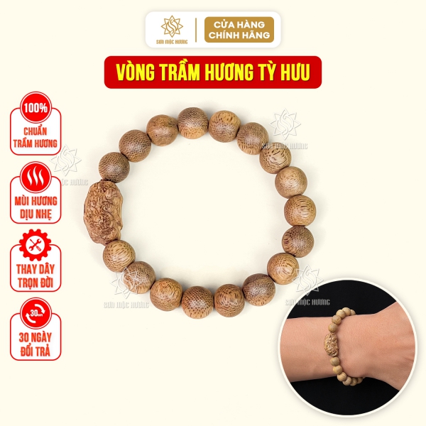 Vòng tay tỳ hưu phong thủy trầm hương 8li Sơn Mộc Hương đeo tay cặp đôi nam nữ may mắn tài lộc